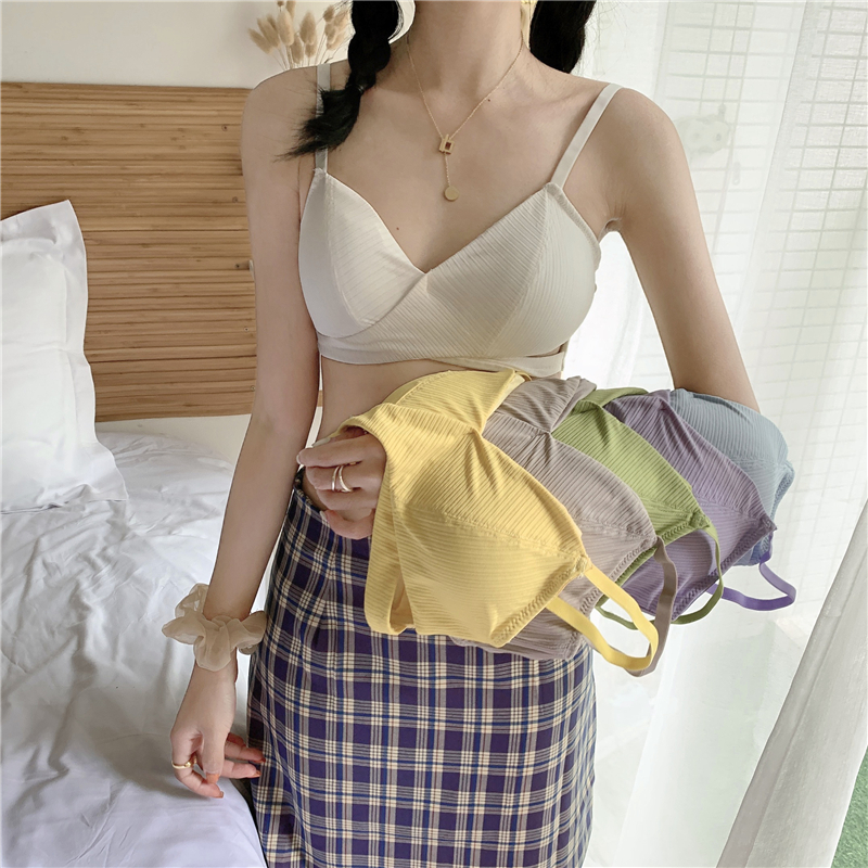 Big breasts show small bras, high school students, thin adjustable breast pad bra, summer without steel ring gathering girl underwear