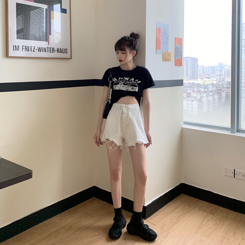 牛仔短裤女2022年夏季新款破洞高腰裤子显瘦宽松阔腿a字超热裤ins详情31