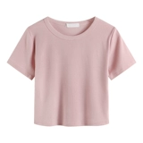 Розовая летняя короткая приталенная футболка с коротким рукавом