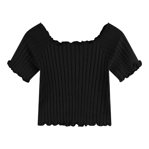 Трикотажная летняя сексуальная короткая футболка с коротким рукавом, квадратный вырез