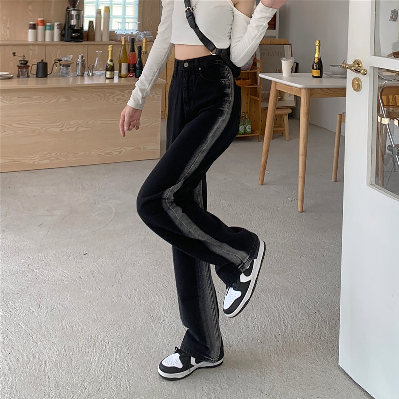 Black jeans for children, early autumn, niche design sense, drape, straight-leg loose long pants, high-waisted, slimming, wide-leg pants pic 7