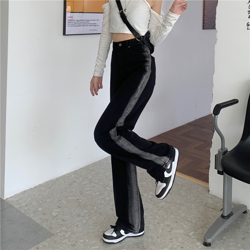 Black jeans for children, early autumn, niche design sense, drape, straight-leg loose long pants, high-waisted, slimming, wide-leg pants pic 18