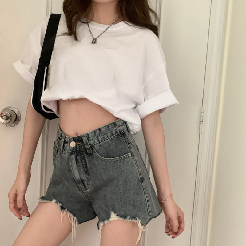 牛仔短裤女2022年夏季新款破洞高腰裤子显瘦宽松阔腿a字超热裤ins详情15