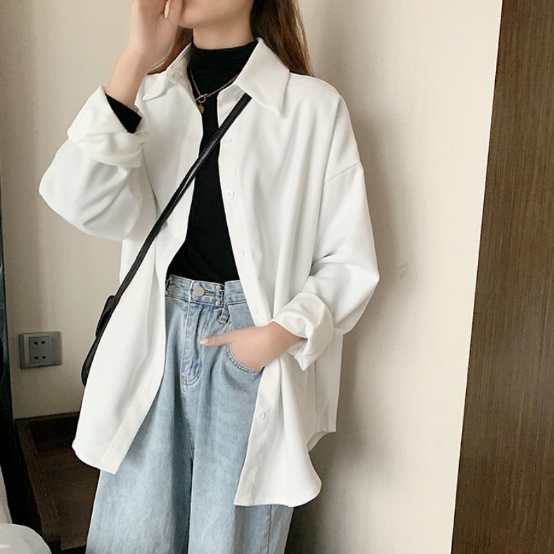 Shirt spring and autumn 2021 new design sense niche loose versatile white long shirt women long sleeve shirt