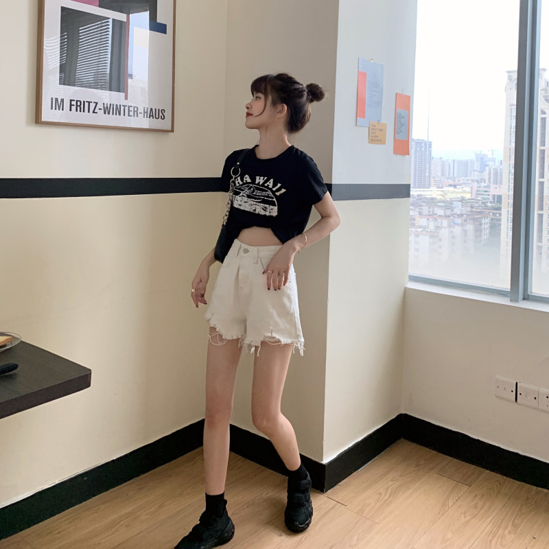牛仔短裤女2022年夏季新款破洞高腰裤子显瘦宽松阔腿a字超热裤ins详情30