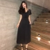 A-line váy nữ mùa hè mới Hàn Quốc phiên bản của cơ thể phụ nữ xếp li v-cổ đu lớn váy dài tính khí hoang dã ngắn tay ăn mặc A-Line Váy