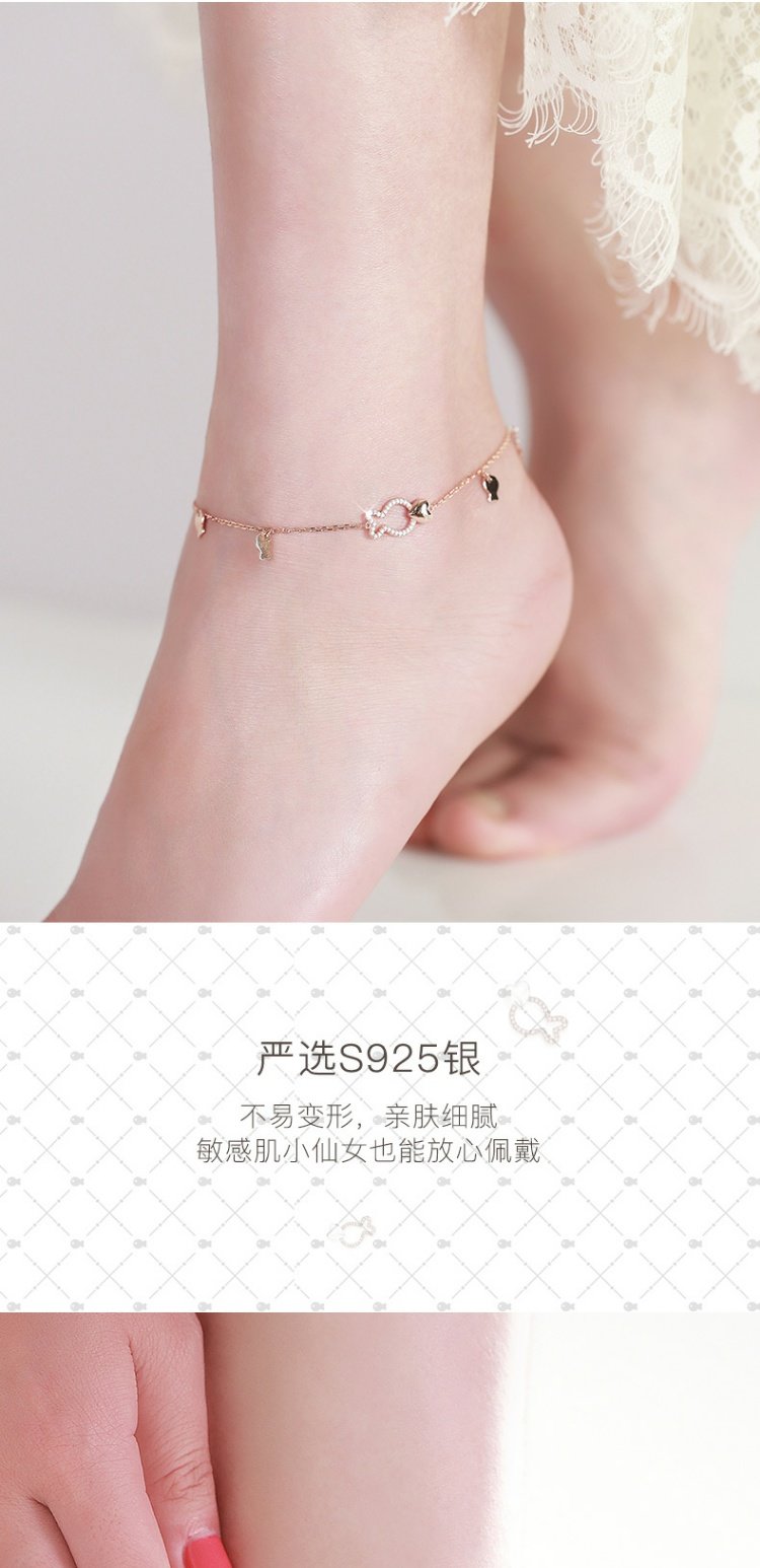 T400 tình yêu cá hề 2018 mới vòng chân nữ sterling bạc mạ vàng hồng 18K đơn giản chuỗi mắt cá chân gợi cảm vòng đeo chân