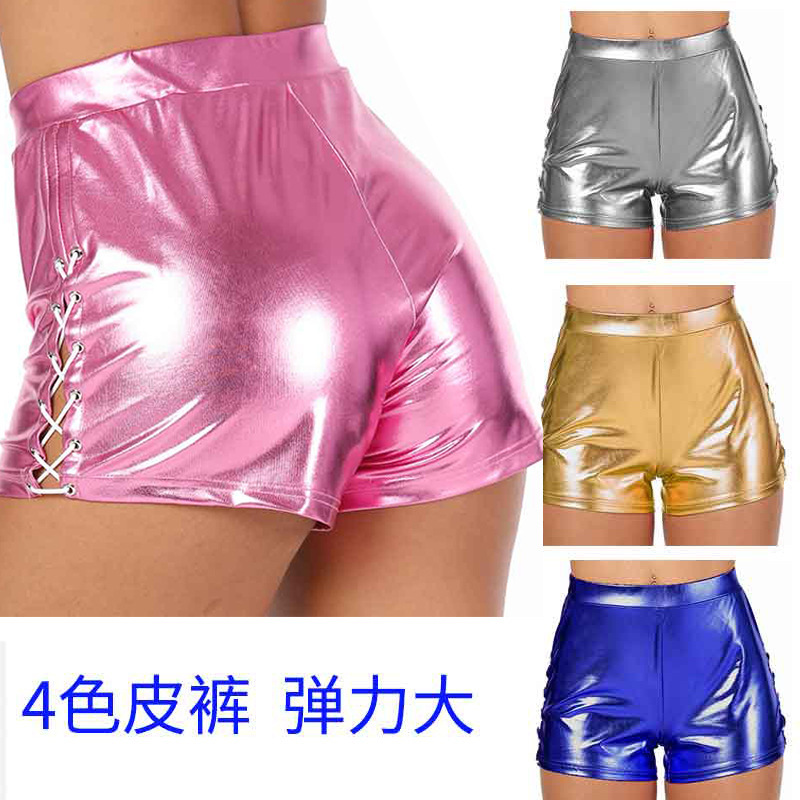 Summer Women's Gold and Silver Shiny Patent Leather Ultra-Short Pants, Sexy Pu Leather Shorts, High-Waisted Metallic Shorts
