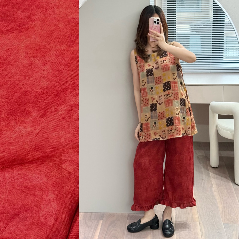100% Mulberry Silk Red Cloud Gauze Full-Hole Lace Retro Vermilion Red Butterfly Pattern Lace Pants Casual Cropped Pants