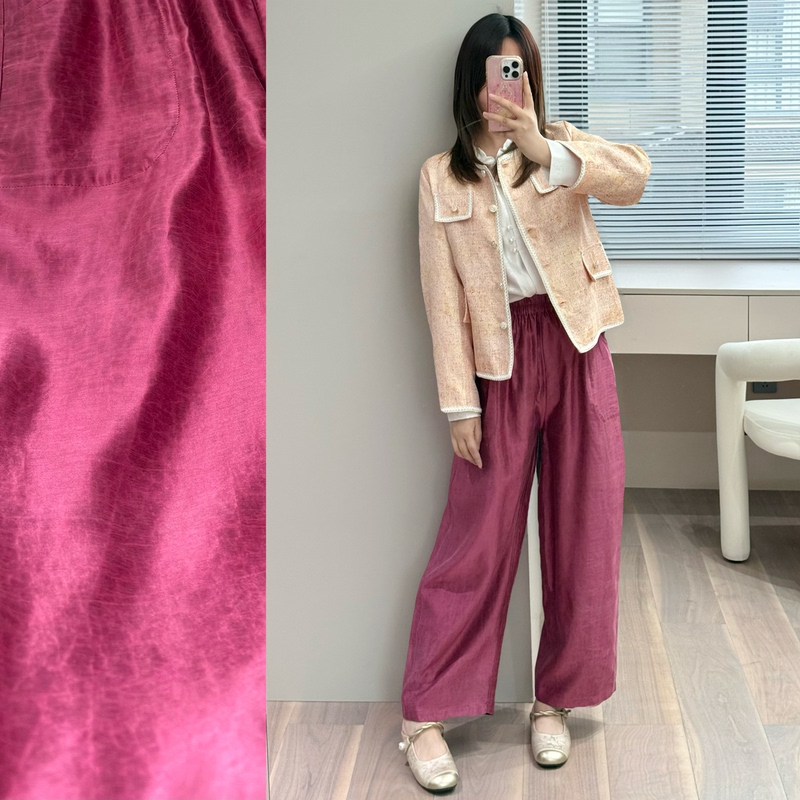 100% Mulberry Silk Fragrant Cloud Yarn Pink Blue Coffee Gold Red Green Purple Turtle Silk Double-Sided Reversible Banana Wide-Leg Casual Pants