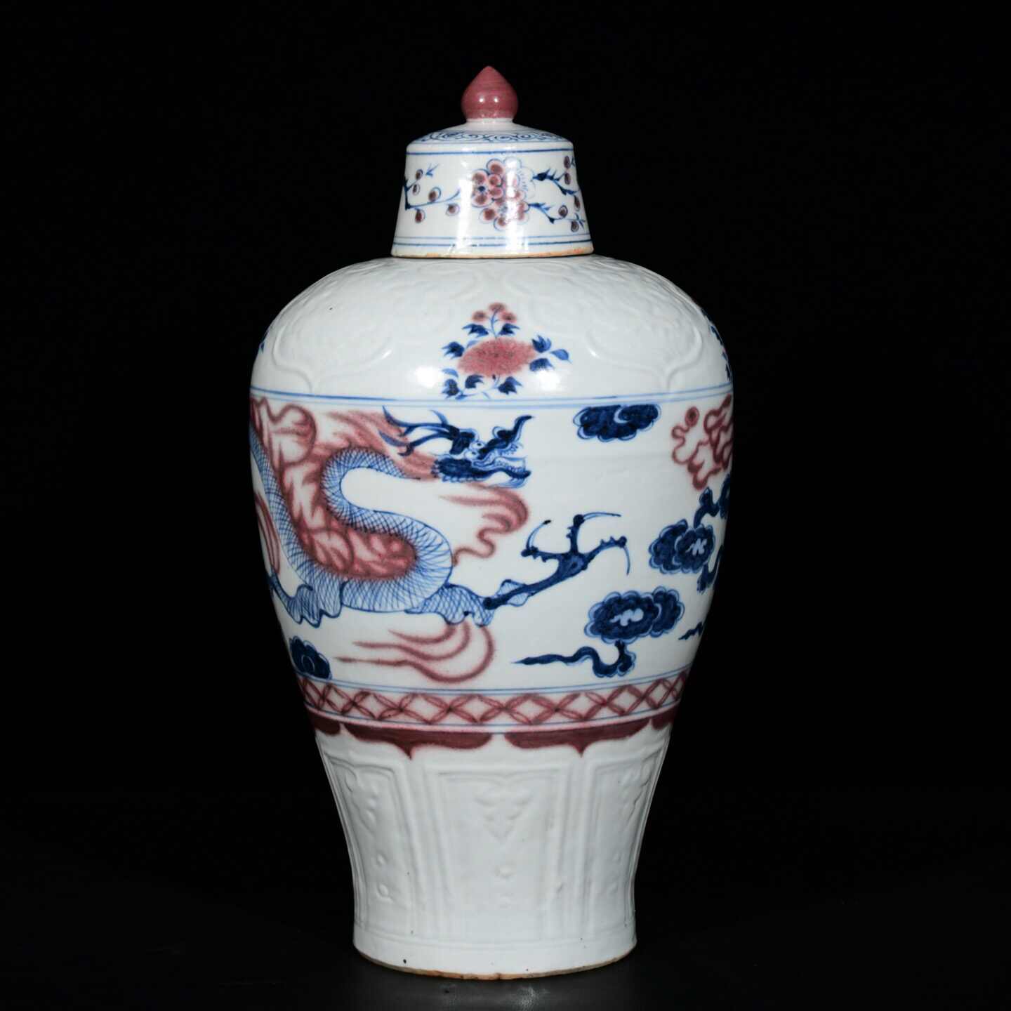 中国古美術・元款青花釉里紅描金彩龍紋琵琶・青花磁・純手描き・陶芸・花瓶・文房具 元・古陶瓷品・青花・釉裡紅・龍紋罐・陶藝・古董品・中国古玩・時代物