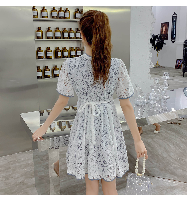 VK旗艦店 中國風中國結扣蕾絲拼色包邊旗袍短袖洋裝