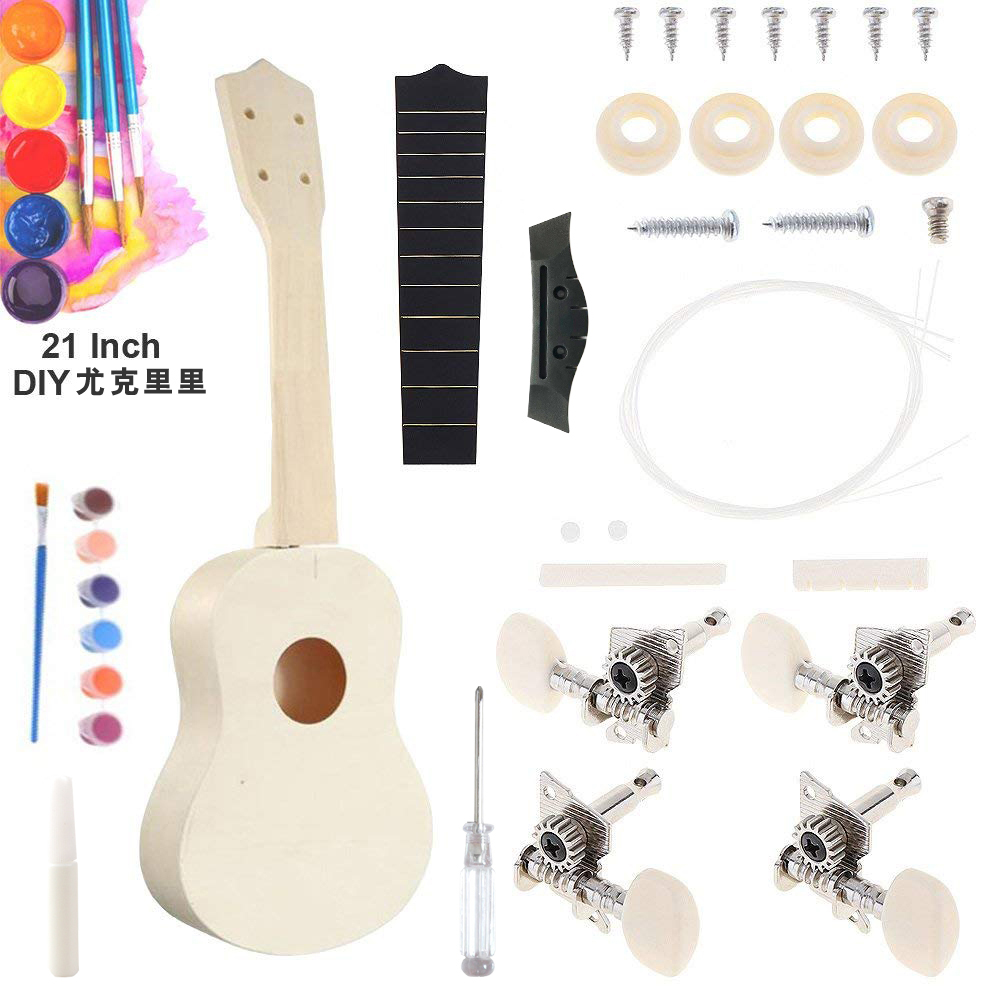 Assemble ukulele diy small guitar handmade homemade musical instrument material package painted painting graffiti wood