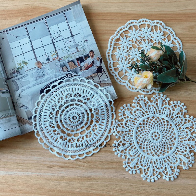 Lace coaster embroidery hollow round plate bowl pad small fragrance jewelry pad ins Nordic photo decoration background cloth