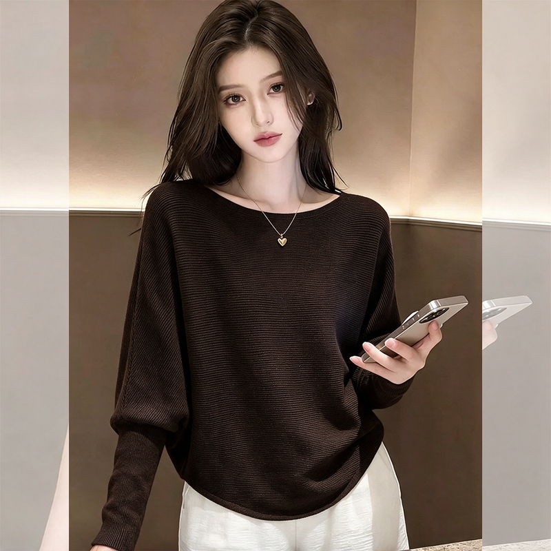 Recommended Item for Personal Collection~ Lazy Style Loose-Fitting Batwing Sleeve Knit Top, Off-Shoulder Wool Sweater for Women, Autumn and Winter