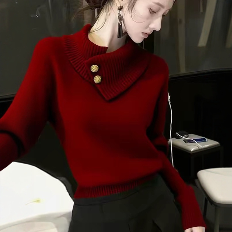 My Personal Recommendation: a Hot-Selling Item~ French-Style High-Neck Red Sweater, Thickened Knit Top for Women, Suitable for Autumn and Winter My Personal Recommendation: a Hot-Selling Item~ French-Style High-Neck Red Sweater, Thickened Knit Top for Women, Suitable for Autumn and Winter