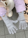 Сиреневые трикотажные зимние мягкие перчатки, длинный удерживающий тепло комплект