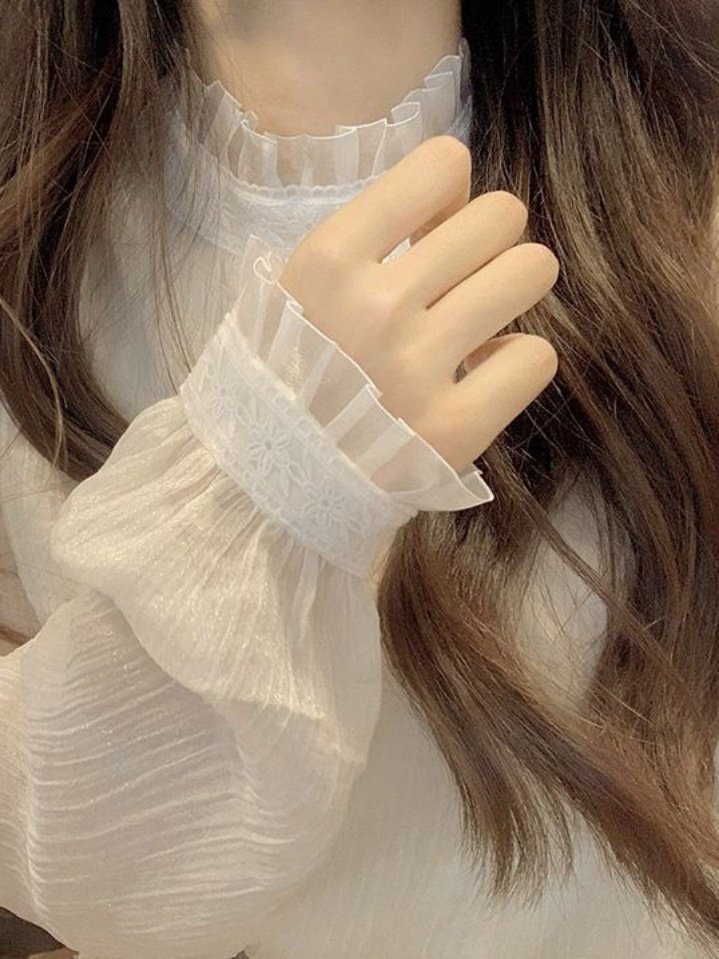 Сказочная сетчатая шифоновая кружевная блузка, шикарная и красивая, маленькая рубашка в западном стиле, изысканное чувство стиля, кружевная рубашка с низом, женская осенняя