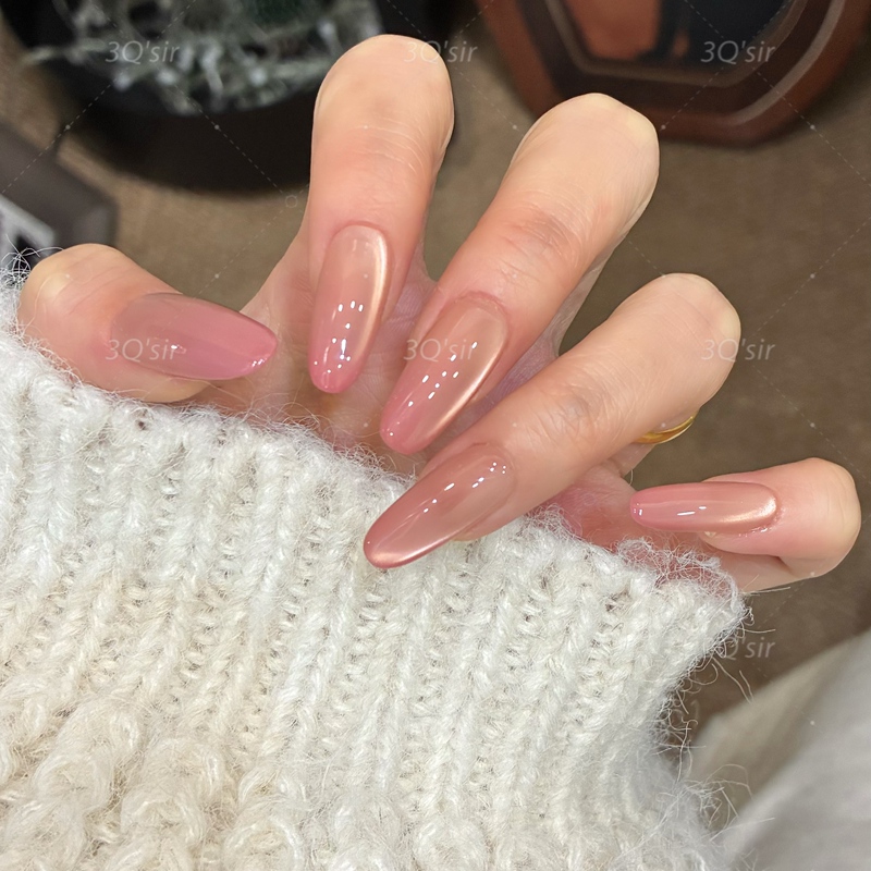 3Qsir【Peach Juice】Natural Makeup Gradient Pink Crystal Ball Cat Eye Pure Handmade Wearable Nails