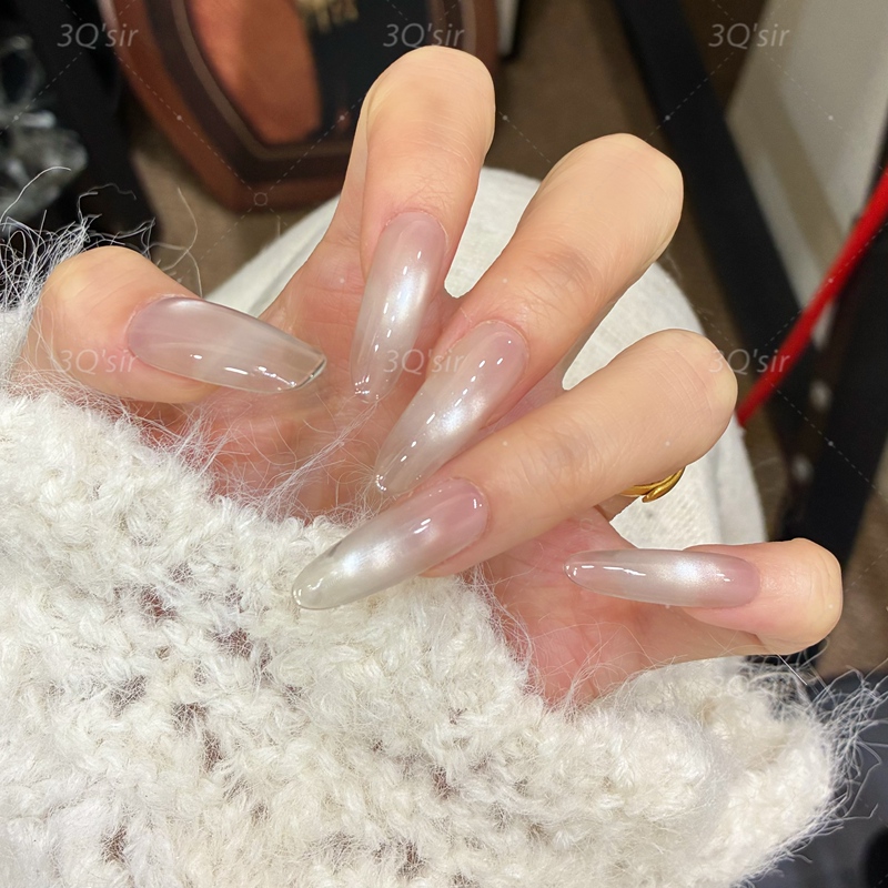 3Qsir【Pink Water】Pink Gradient Clear Water-Like Cat-Eye Pure Handmade Wearable Nails (Transparent Fingertips)
