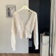 Lin Xi Xi Waist-Slimming Beauty God V-Neck Short Knitted Cardigan for Women, Slim-Fit Long-Sleeve Pure Desire Top for Autumn