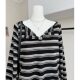 Lin Xiasha Paper-Thin Striped Lazy Style Striped Long-Sleeve T-Shirt