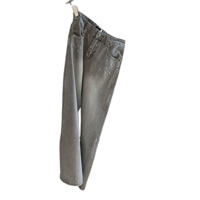 Lin Xi Xi Gray-Toned Distressed Vintage Dirty Wash Wide-Leg Jeans