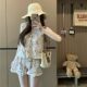Lin Xi Xi ~ Beach Vacation Style Casual Suit Plaid Hollow-Out V-Neck Sleeveless Top High-Waisted Short Style