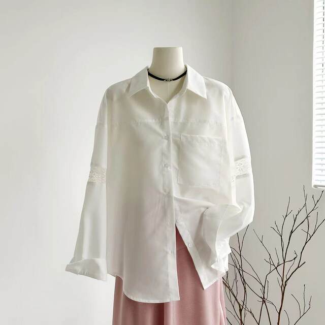 Lin Xiasha French Romantic Vibe White Loose Slimming Versatile Shirt for Spring