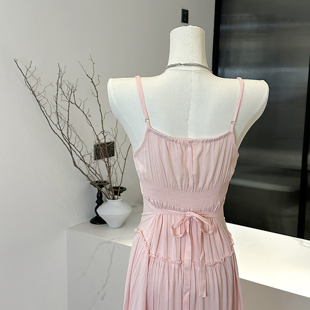 Lin Xi Xi[Romantic Holiday]Minimalist Elegant Waist-Cinching White Dress V-Neck Fairy Strap Dress Summer