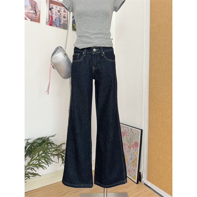 Lin Xi Xi American Retro Wide-Leg Jeans for Women, New Spring Style, Low-Waisted, Slimming, Loose Straight Narrow-Leg Long Pants