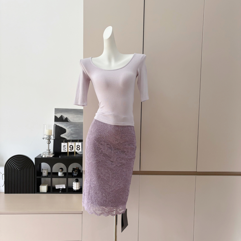 Lin Xia Xia Medieval Lace Pure Desire V Neck Slim Sweater Top/Lace Skirt for Women