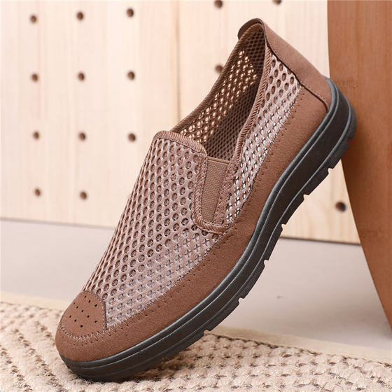 Old Beijing cloth shoes summer men's mesh shoes breathable mesh middle-aged and elderly dad shoes soft bottom non-slip elderly casual shoes