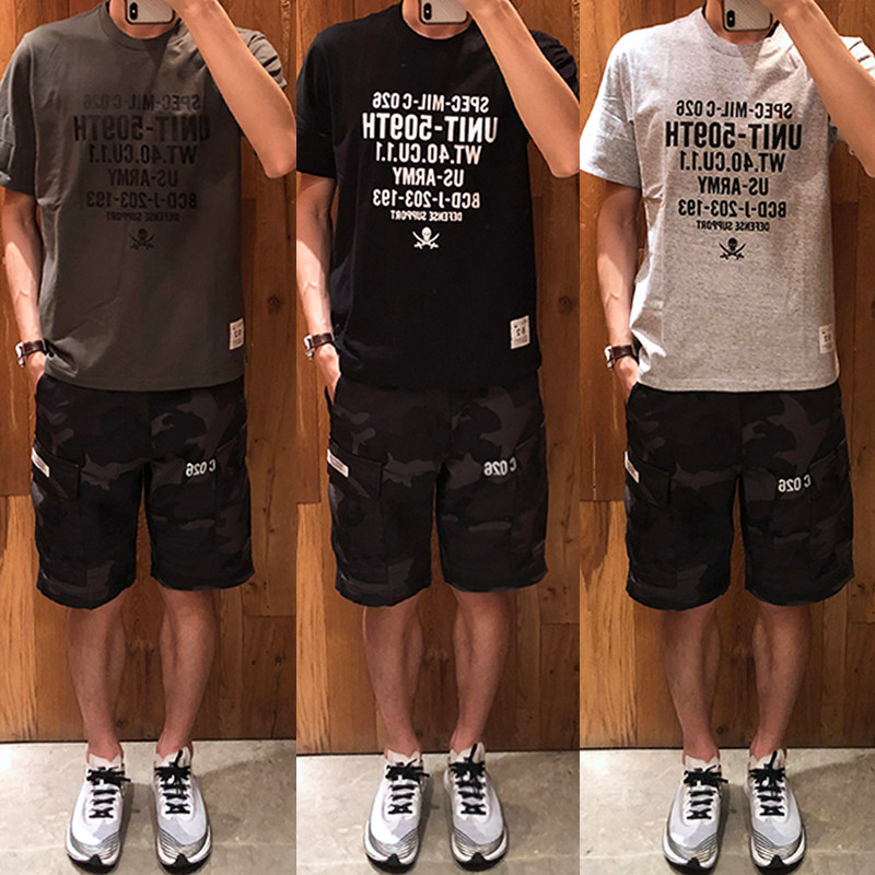 Hong Kong CHOCOOLATE 21 summer male camouflawless splicing sleeve letter printed casual short sleeve T-shirt 1104