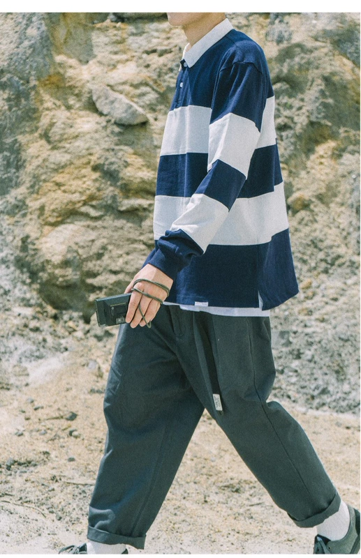 1996 dài tay retro nhỏ tươi lỏng ve áo khâu đường phố đôi quốc gia thương hiệu sọc áo POLO UDNT