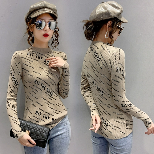 Демисезонный свитер, приятный телу эластичный трикотажный лонгслив, высокий воротник, в западном стиле, облегающий крой