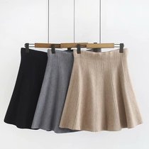 Fat plus size womens 19 Autumn New loose fat mm Korean stretch knit high waist A pleated skirt