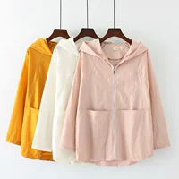 Cộng thêm phân bón XL nữ 2018 hè mới giảm béo MM phiên bản Hàn Quốc raglan tay áo trùm đầu áo cardigan nữ