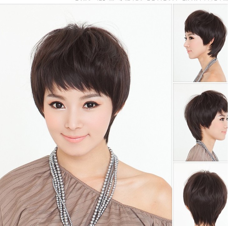 蓬松中老年假发 全手织修脸妈妈真发假发短直发 整顶女士假发套