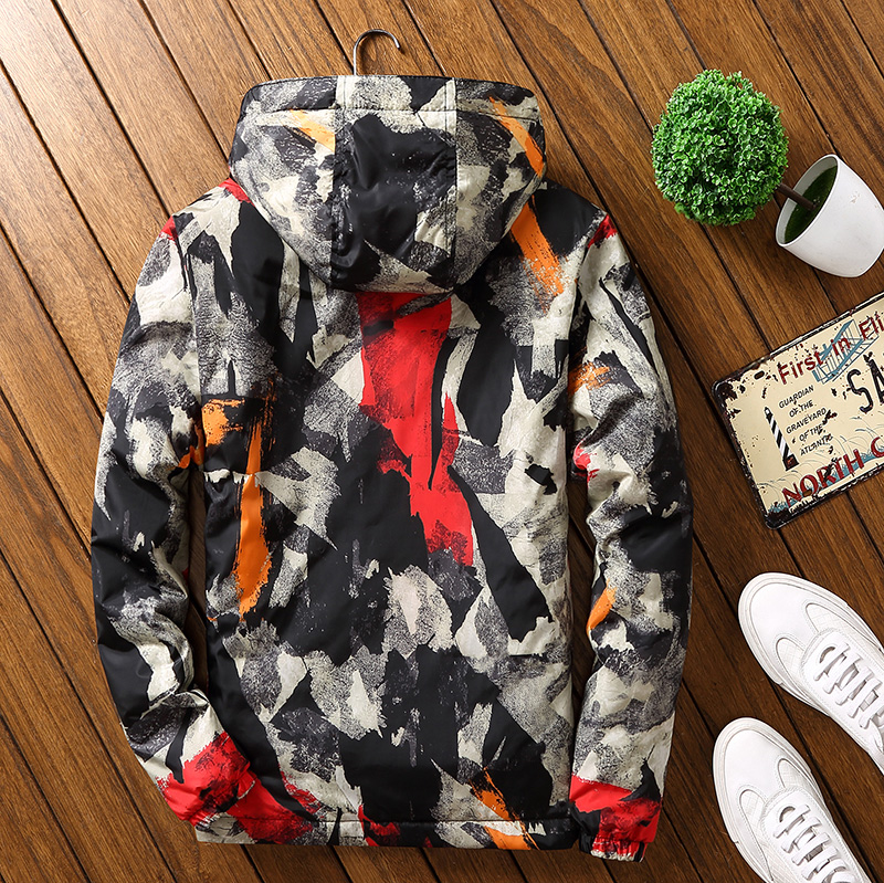 Áo khoác cotton nam XL giản dị nhẹ mùa đông ngụy trang áo khoác cotton xu hướng áo béo mùa đông béo áo khoác uniqlo