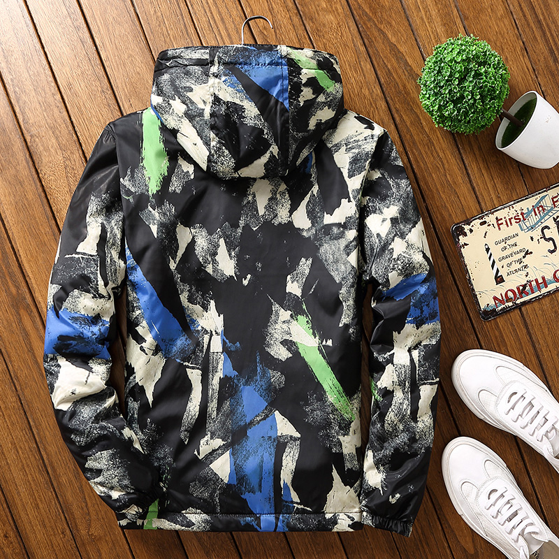 Áo khoác cotton nam XL giản dị nhẹ mùa đông ngụy trang áo khoác cotton xu hướng áo béo mùa đông béo áo khoác uniqlo
