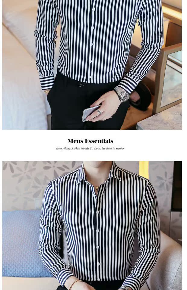 Mùa đông sọc dọc cộng với áo nhung nam tay dài Hàn Quốc Slim cotton trẻ trung áo đệm xu hướng quần áo ấm sơ mi nam cao cấp