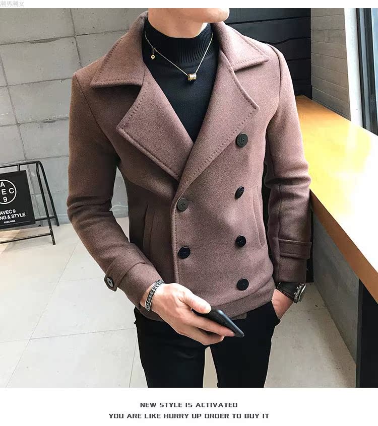 Áo khoác len đôi mới cho nam 2017 phần ngắn Slim phiên bản Hàn Quốc của áo khoác len trẻ trung đẹp trai của Anh áo khoác len