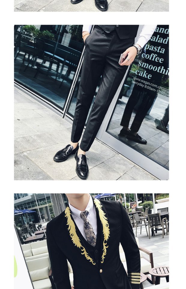 2017 bộ đồ cá tính phù hợp với nam phiên bản Hàn Quốc của nhà tạo mẫu tóc Slim hộp đêm nhỏ phù hợp với ba mảnh phù hợp với chú rể váy cưới áo vest nam
