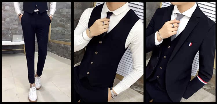 Phiên bản nam Hàn Quốc của bộ đồ vest ba mảnh phù hợp với Slim England chú rể váy cưới chú rể thủy triều nam sinh viên nhỏ phù hợp đồ vest nam