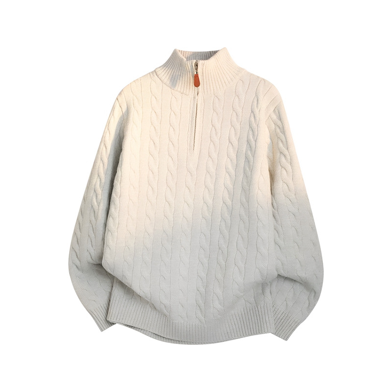 American-Style Autumn and Winter Lazy Style Cable Knit Half-Zip Stand Collar Sweater for Men, Thickened Knitwear, Old Money Style Knitwear American-Style Autumn and Winter Lazy Style Cable Knit Half-Zip Stand Collar Sweater for Men, Thickened Knitwear, Old Money Style Knitwear
