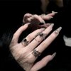 Dark retro style black alloy spider ring for women