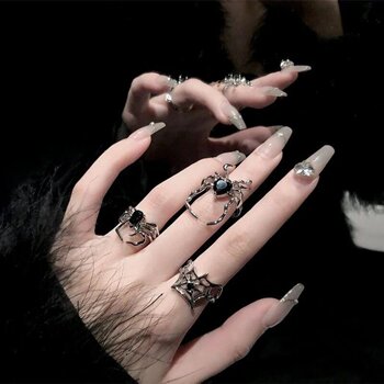 Dark retro style black alloy spider ring for women