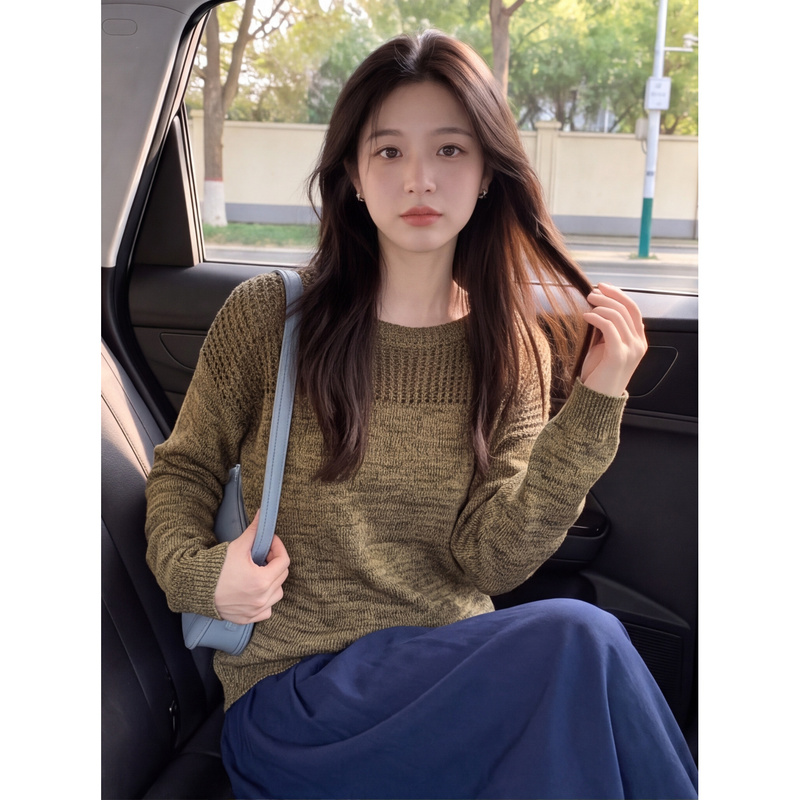 Coffee-Colored Melard Hollow-Out Knit Top for Women, Autumn 2026 New Vintage Lazy Loose Casual Pullover Sweater Coffee-Colored Melard Hollow-Out Knit Top for Women, Autumn 2026 New Vintage Lazy Loose Casual Pullover Sweater