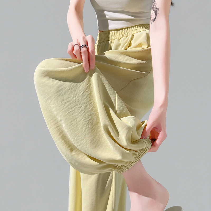 Ice Silk Jogger Wide-Leg Balloon Pants for Women, Summer Thin High-Waisted Loose Sports Carrot Pants, Casual Cropped Harem Pants